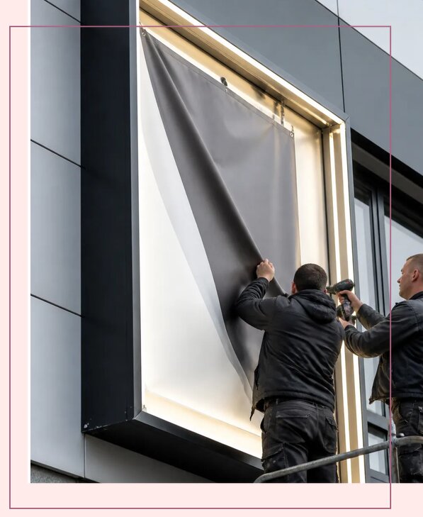 Изготовление и монтаж светового короба с баннером в Казани
